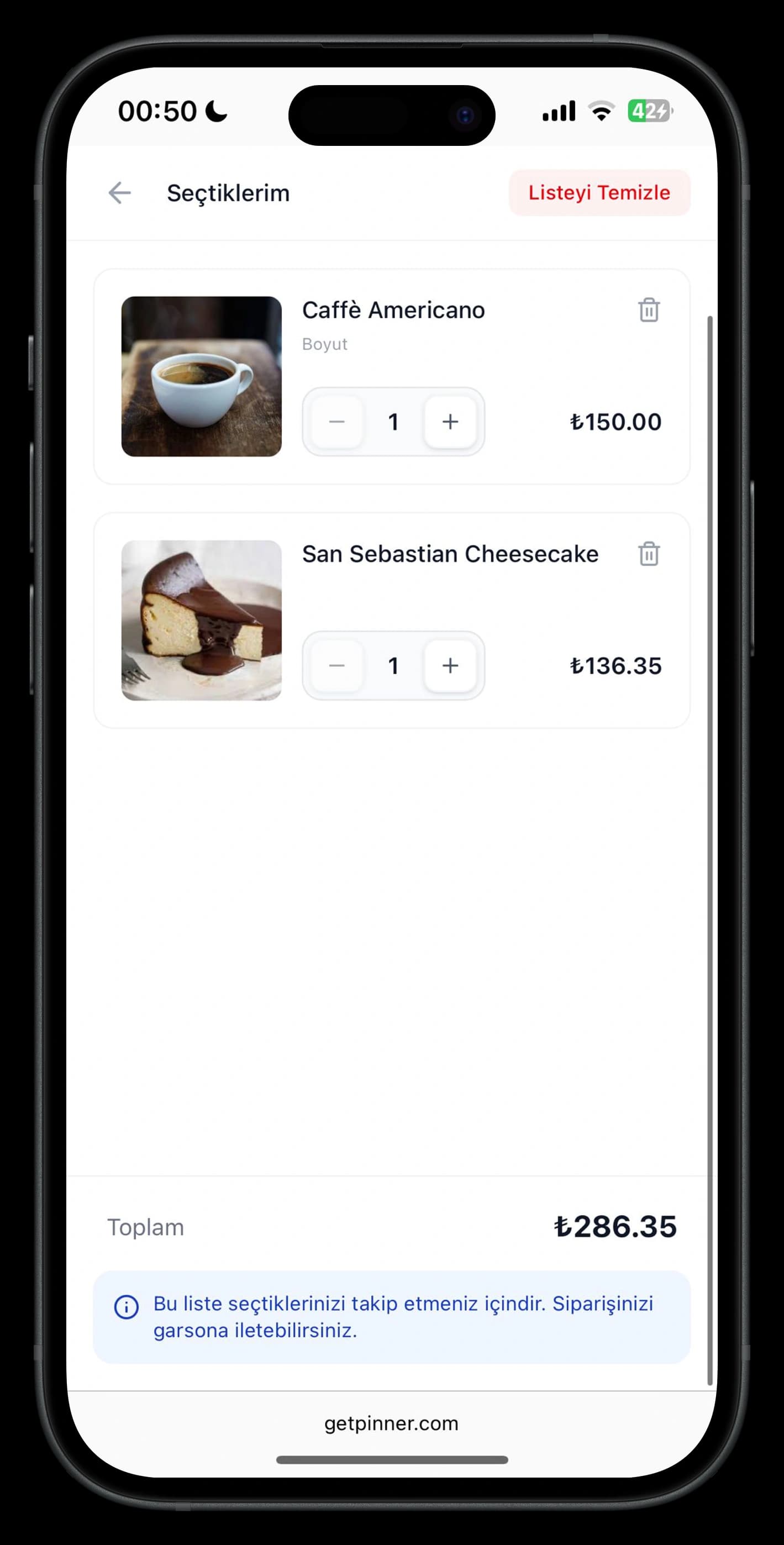 Clear vertical basket view for smooth checkout completion.
