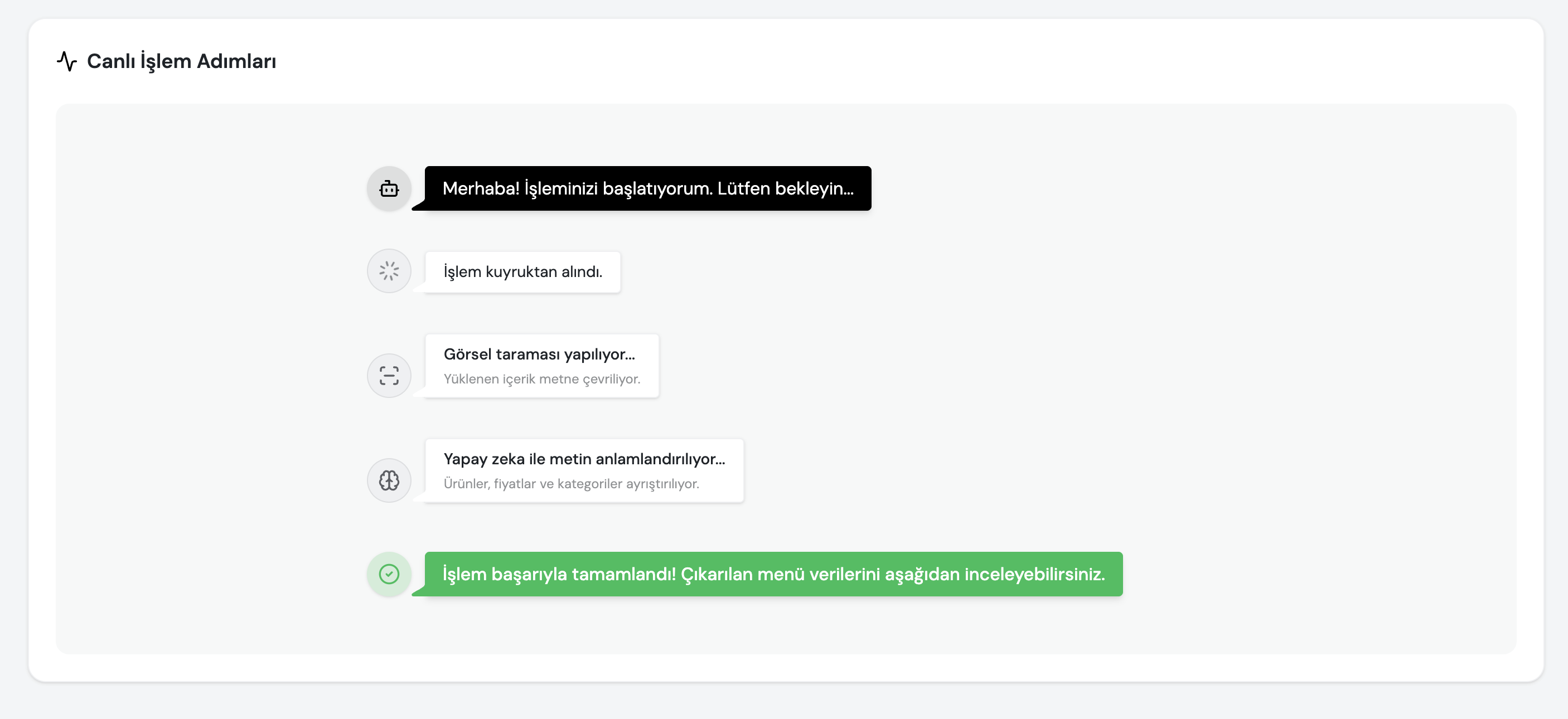 Yapay zeka ile menü dosyasını yükleme analizi